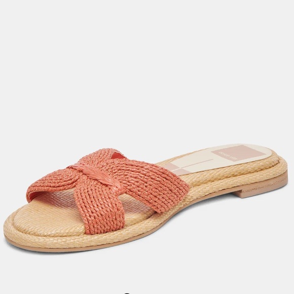 DOLCE VITA Raffia Bow Slide Sandals Orange & Cream NWOT Size 7.5 - Picture 3 of 10